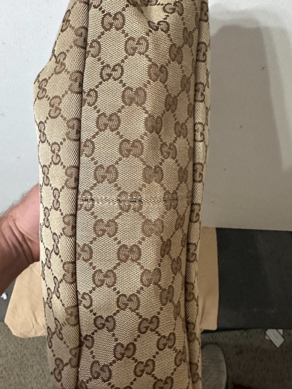 Gucci GG Canvas Large Horsebit Hobo Ivory White Leather Trim Silver Hardware - Picture 6 of 9
